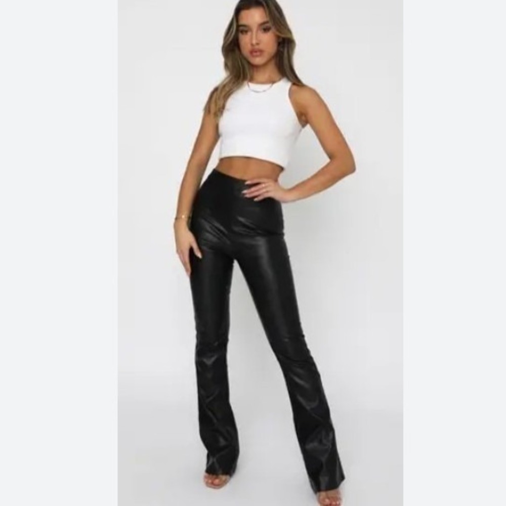 White Fox Boutique Women's Black Faux Leather High Waist Flare Pants M